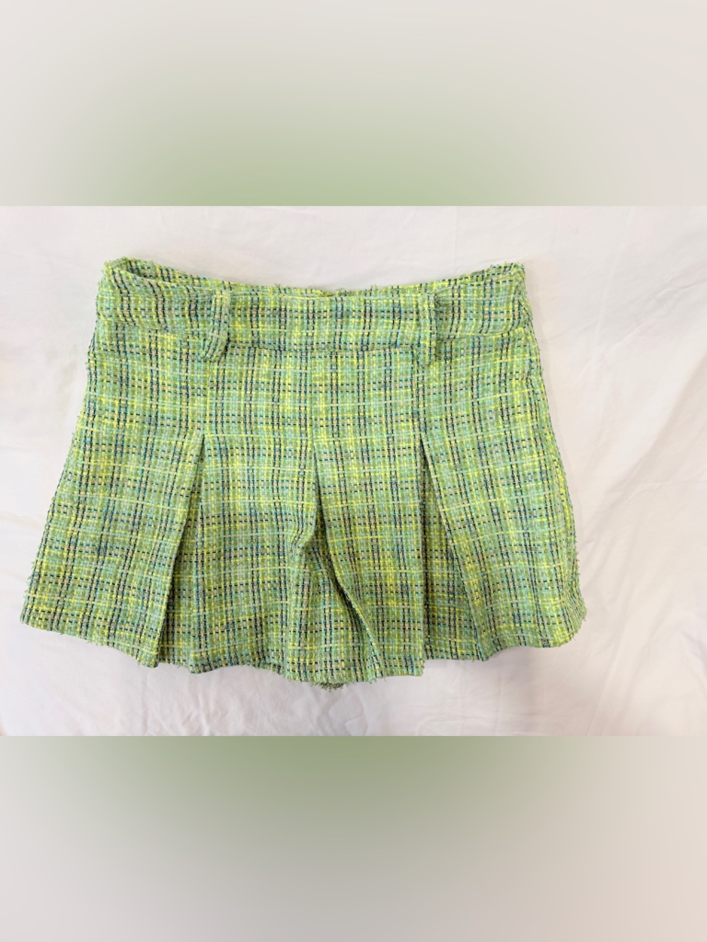 Latiste Green Tweed 2 Piece Set Large Cropped Jacket Pleated Skort - Picture 7 of 10